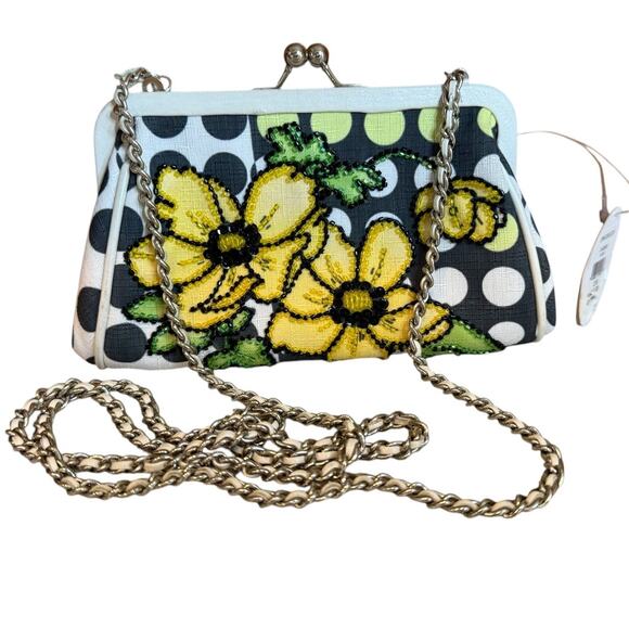 Isabella Fiore Chain Detail Beaded Floral Special Occassion Bag Purse - Picture 1 of 10